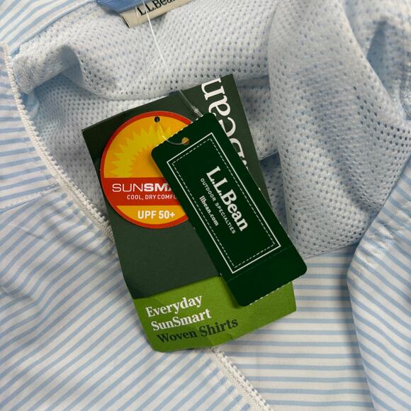 LL Bean Pullover Womens 2X Blue Everyday SunSmart Woven Lake Stripe 1/4 Zip New - Picture 4 of 10